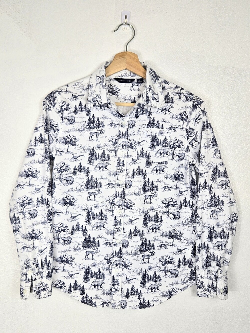 Janie and Jack Boys' The Woodland Toile Cotton Flannel Shirt Size 12 Long sleeve